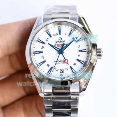 OE 1:1 Omega Seamaster Aqua Terra 150M Co-Axial Chronometer GMT 43mm SS White Dial